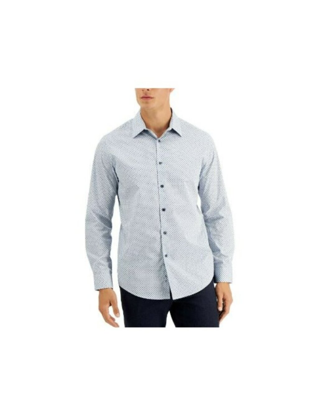 Tasso Elba Medallion Print Button Down Shirt White Blue Gray Long‎ Sleeve Large
